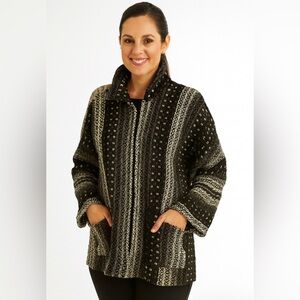 Artisan Made Hand Woven Wool Jacket, Zip Front, Black/Gray, Art to Wear Unique L